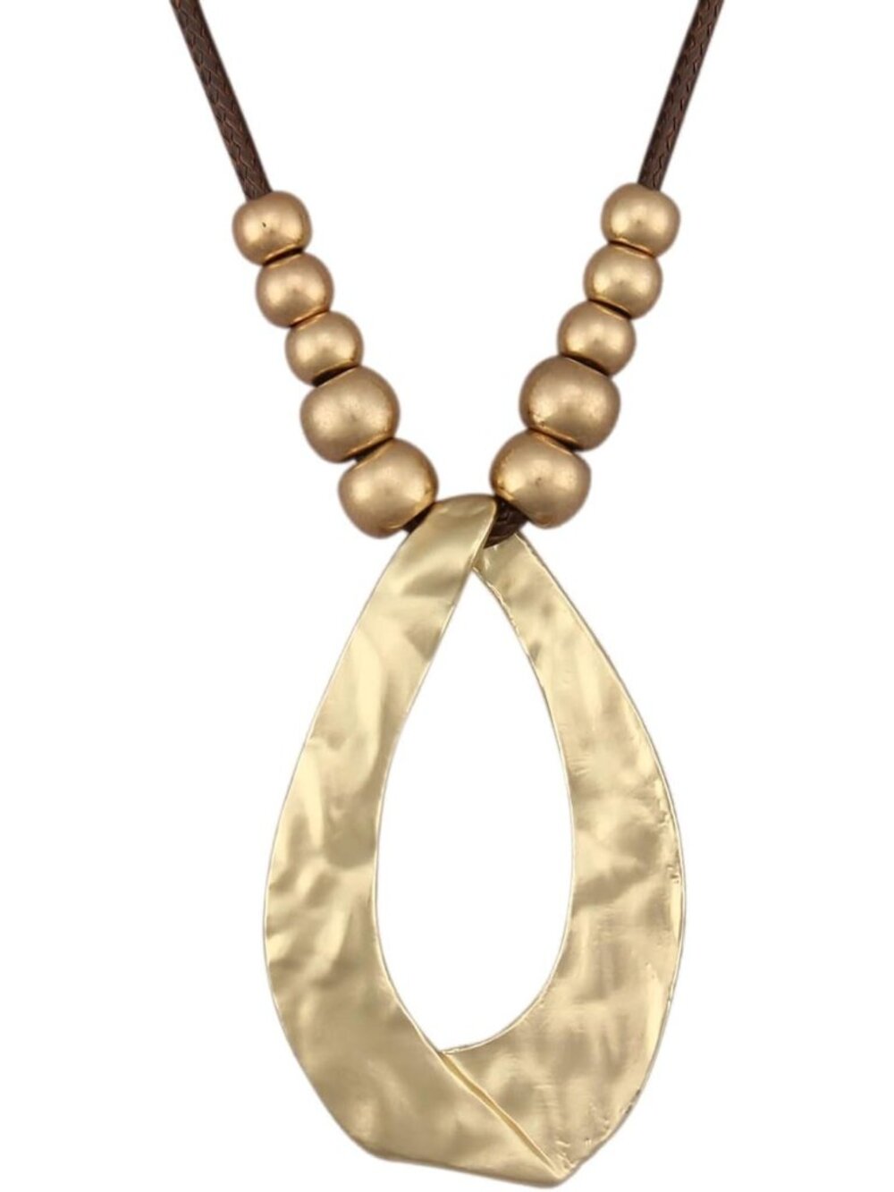 Women's Boho Gold Teardrop Pendant Necklace Hammered Open Hoop Bead Choker